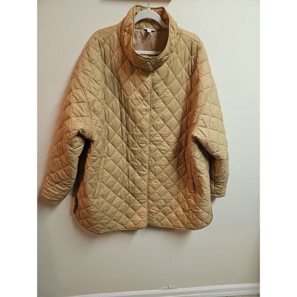 Time & True Tan Quilted Puffer Snapfront Womens Plus Size Jacket SZ 2X - Picture 1 of 6